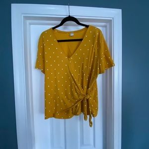 Yellow polka dotted wrap shirt